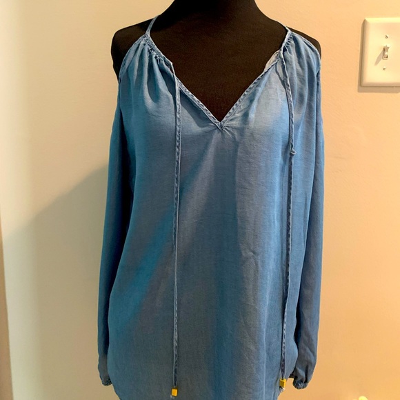 Michael Kors Cold Shoulder Denim Top - Picture 1 of 2